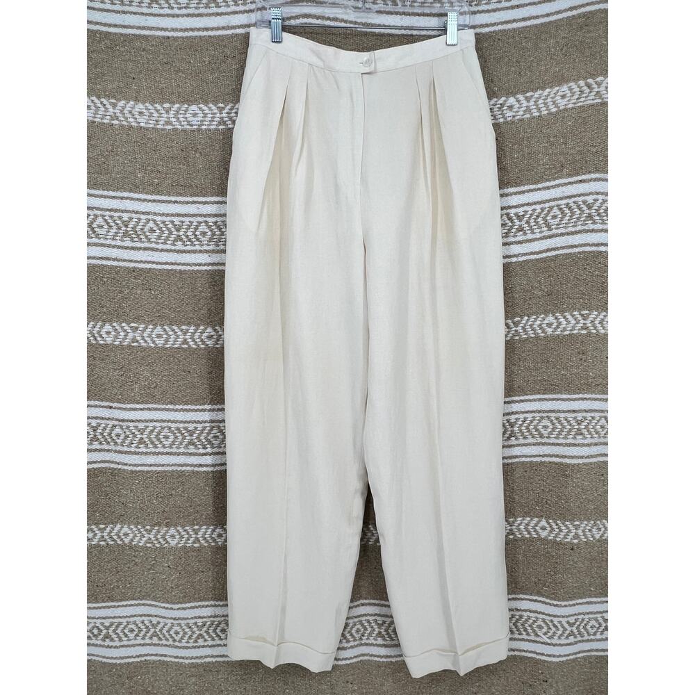 Vtg 90s Jones New York Silk Linen Trouser Pants Womens 14 Ivory High Rise Pleat